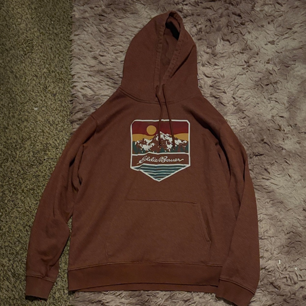 Eddie Bauer Men's Rust Hoodie with Mountain Graphic